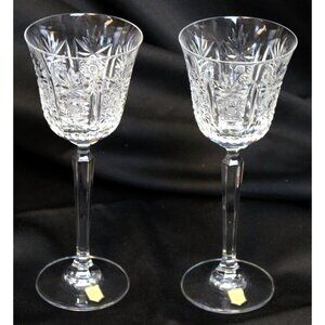 2 VTG Traunkristall Belvedere Lead Crystal Star Cut Glass Goblet Wine Etched Fan
